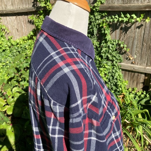 Soft Worn In Hilfiger Blue Plaid Flannel Shirt Grunge Unisex Work Shirt L - Picture 8 of 15